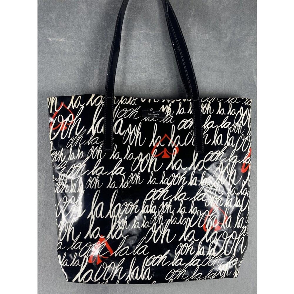 Kate Spade‎ Ooh La La Heart French Vinyl Tote Purse Handbag Black Red